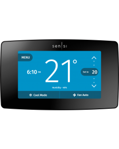 A black square thermostat with rounded edges showing the temperature set to 72.